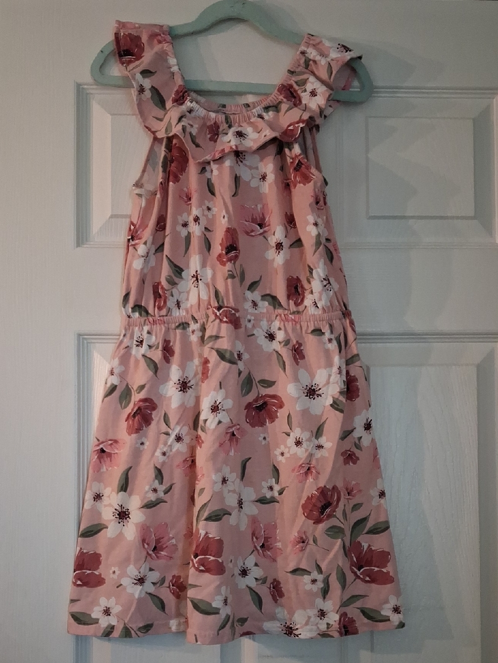 Girls' Pink Floral Ruffle Neck Sundress